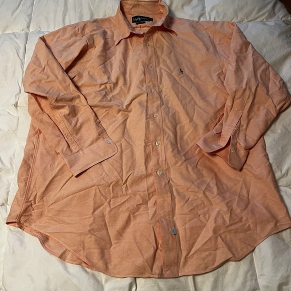 Polo Ralph Lauren Mens Oxford Shirt XL Orange Button Down Long Sleeve Brown Pony